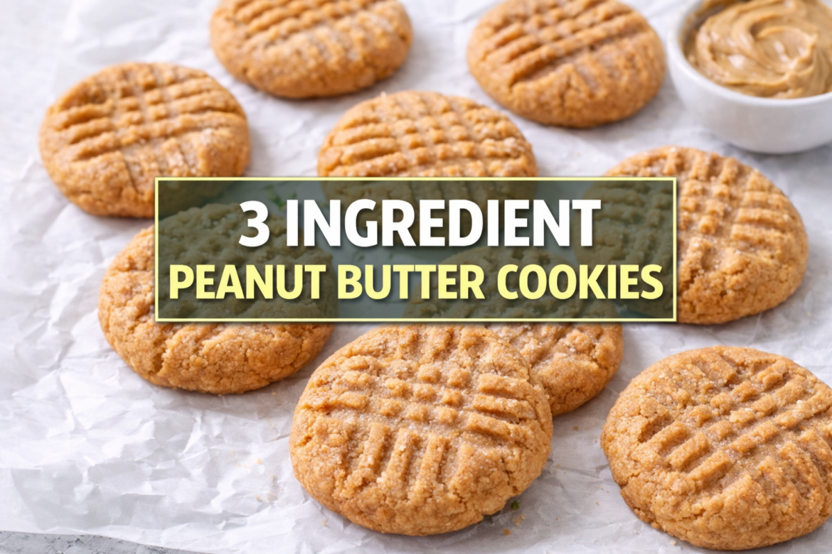 3 ingredient peanut butter cookies with fork pattern