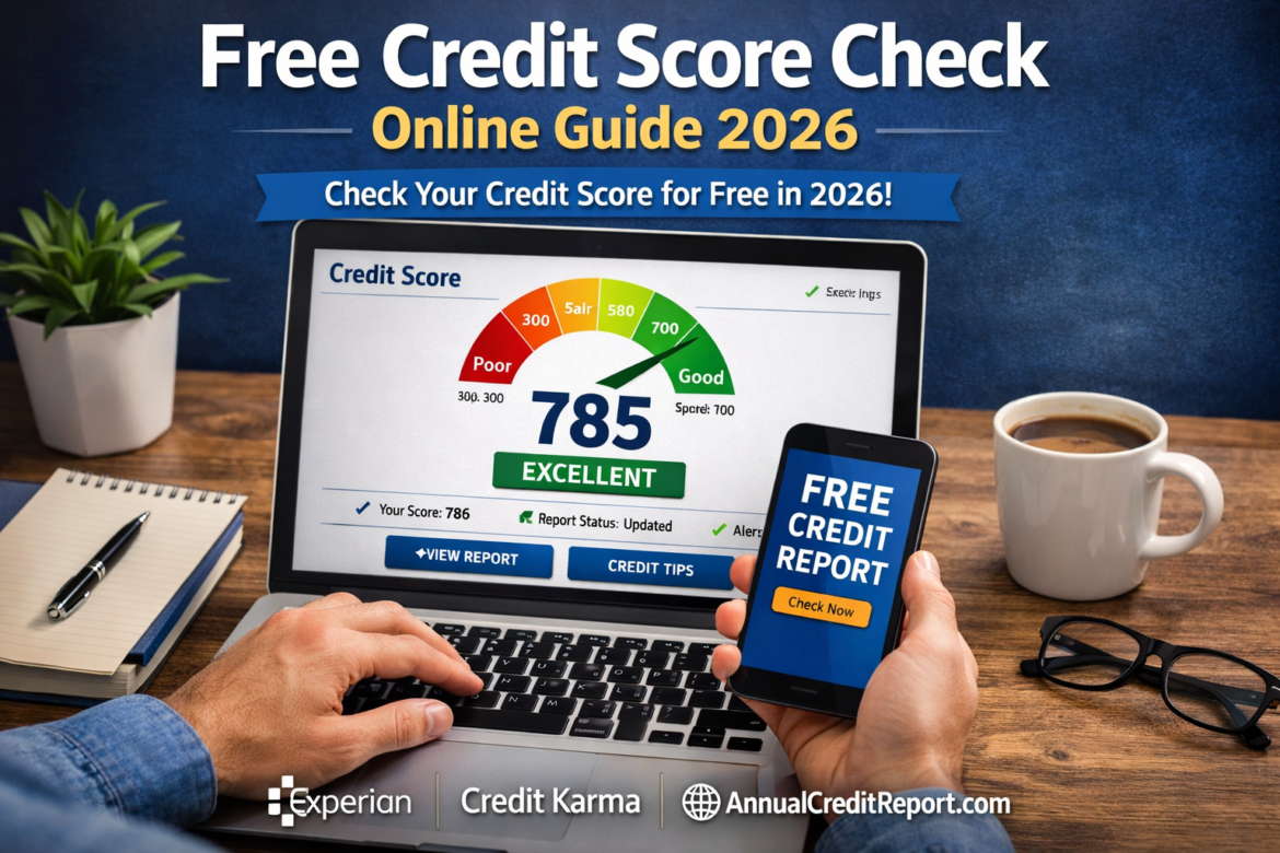 Person checking credit score online for free on laptop