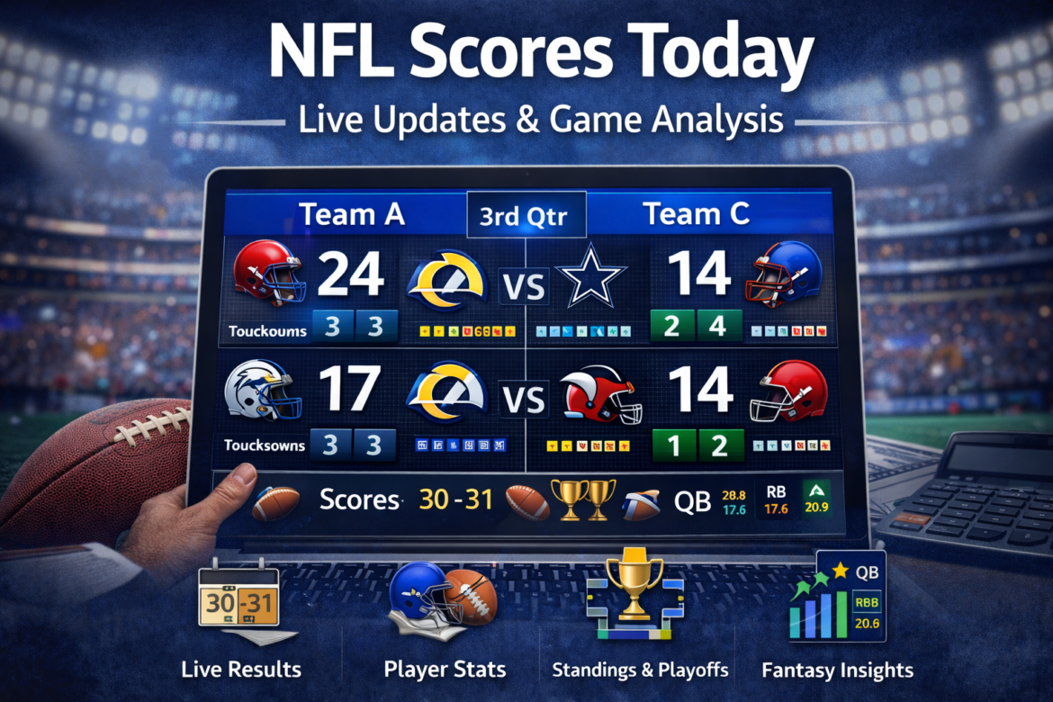NFL scores today live scoreboard showing touchdowns, player stats, and game updates