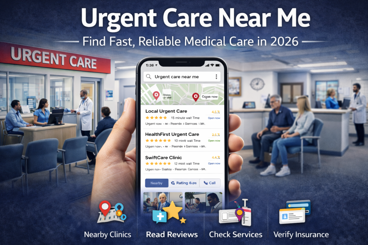 urgent care near me showing a modern walk-in clinic with patients and staff