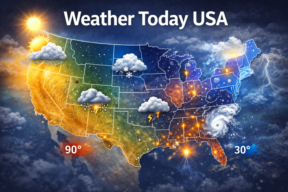 Weather today USA live map showing regional forecasts, storms, and temperature updates