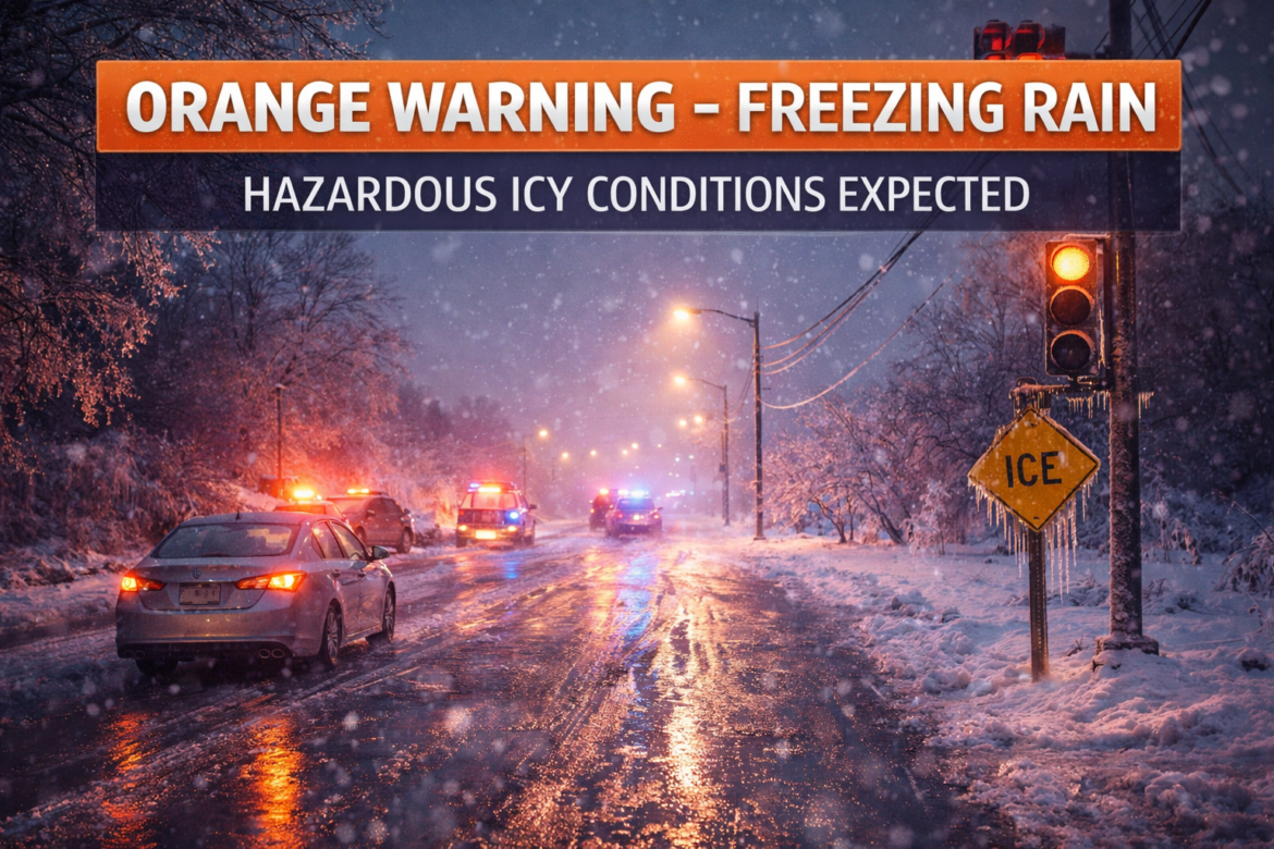 Orange Warning – Freezing Rain icy roads