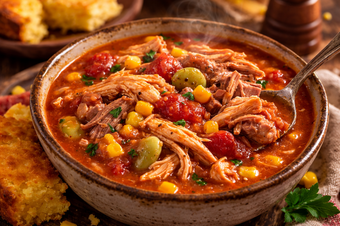 Virginia Brunswick Stew with chicken and pork in bowl