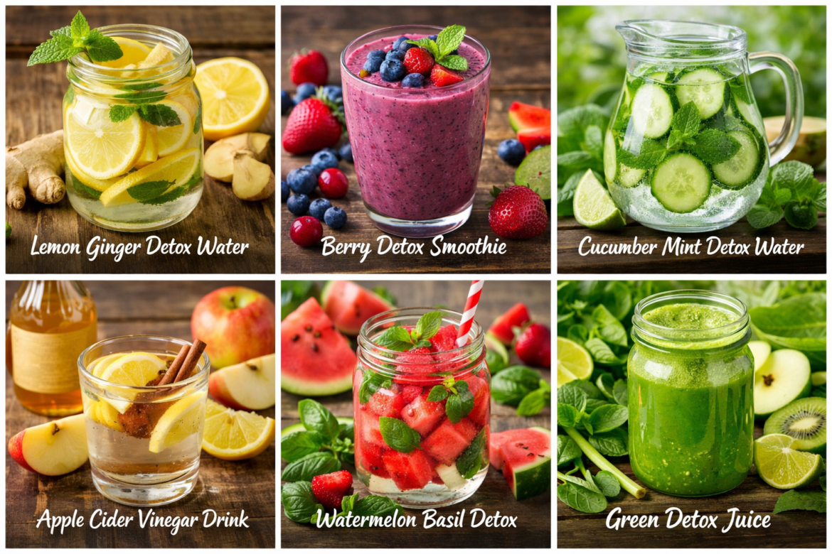 Detox drinks for weight loss in glasses with fresh fruits
