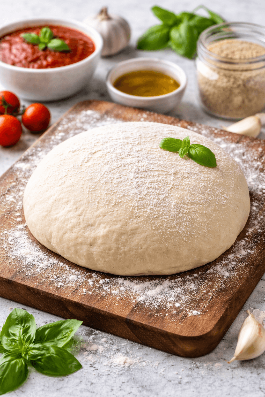 easy homemade pizza dough recipe freshly kneaded dough on wooden board